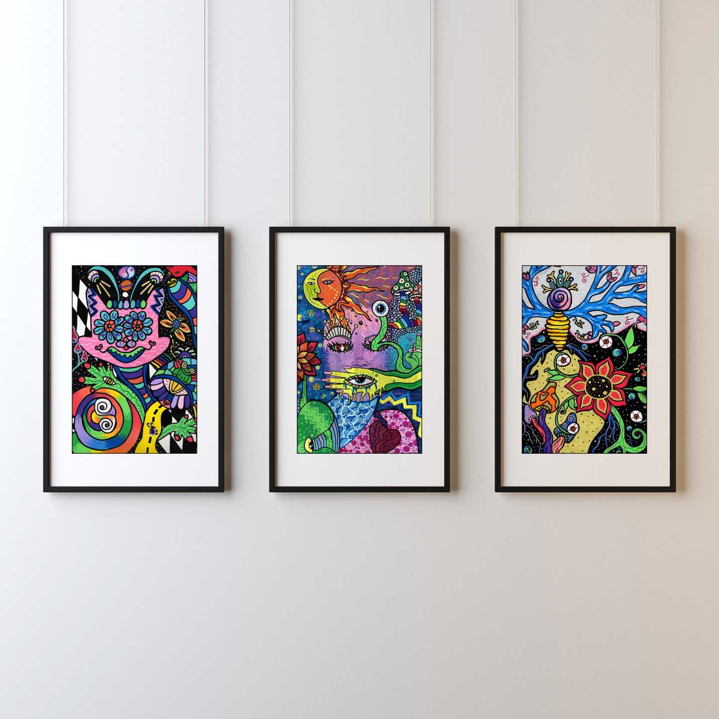Namaste Fine Art Print - Colorful Trippy Doodle Face - Doobie Duo