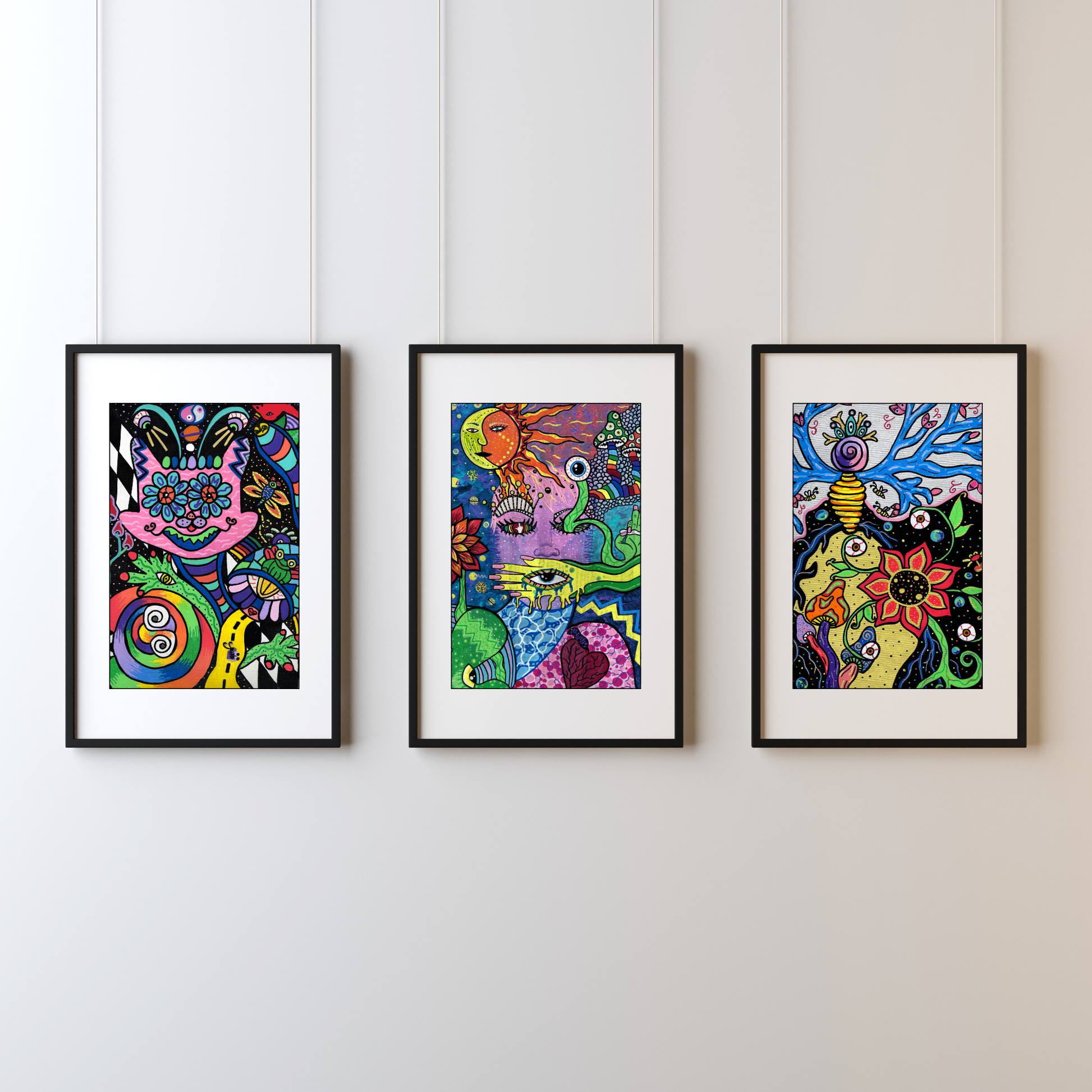 Namaste Fine Art Print - Colorful Trippy Doodle Face - Doobie Duo