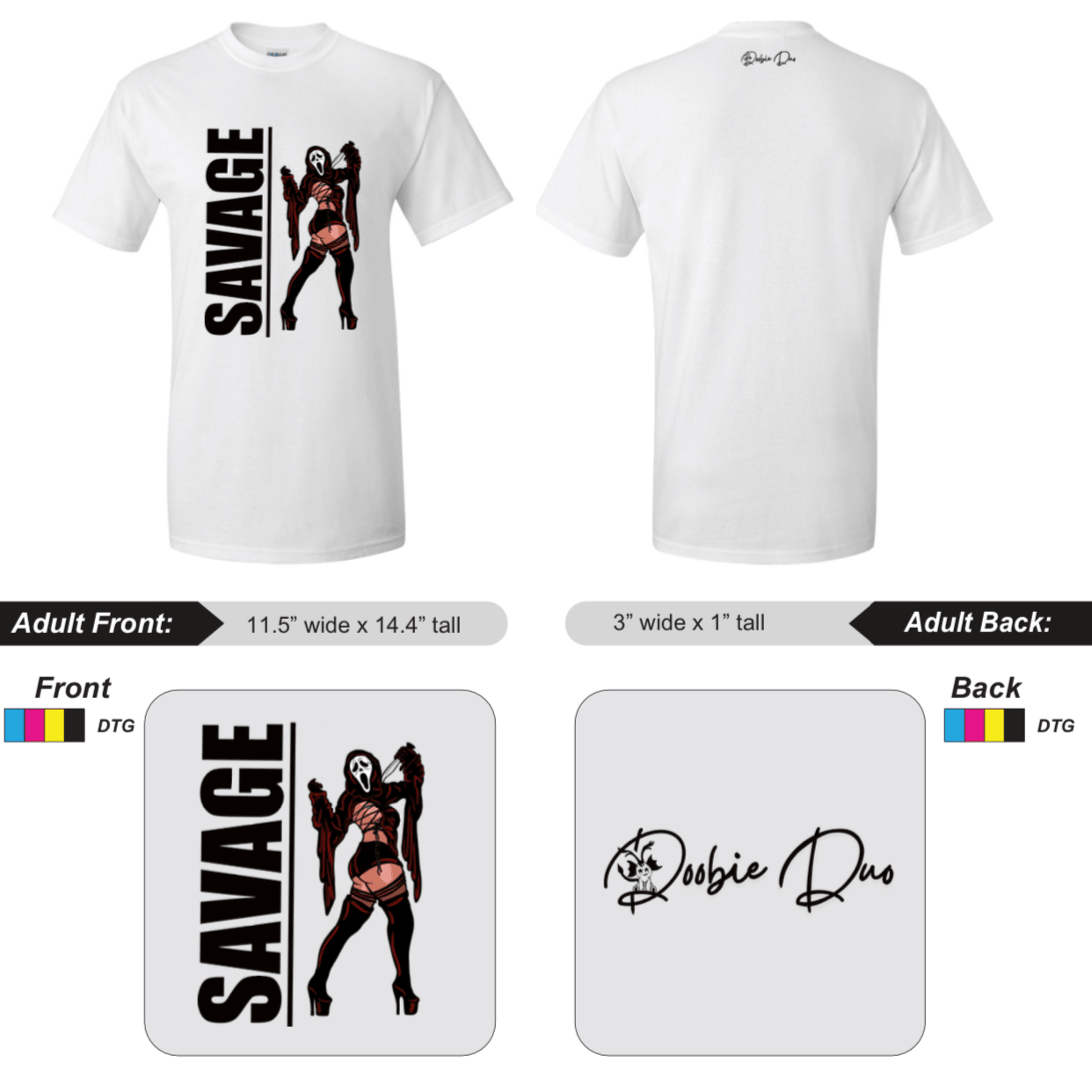 GhostFace Savage Limited Edition Cotton Black T-Shirts with Original Art DTG Prints - Doobie Duo