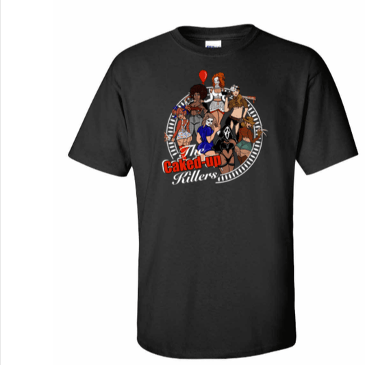 Caked Up Killers Limited Edition Cotton Black T-Shirts with Original Art DTG Prints - Doobie Duo