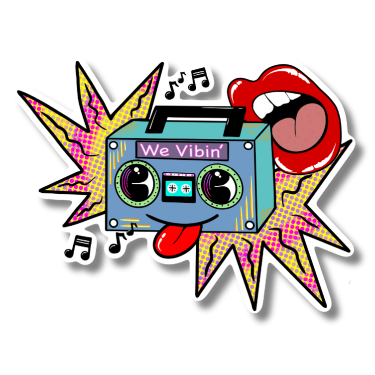 Retro Boom Box Sticker – Vintage Vibes Collection - Doobie Duo