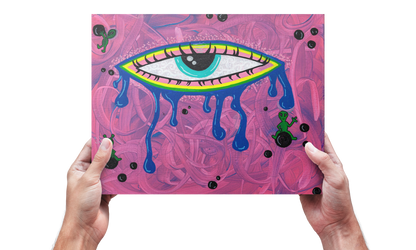 Sight Fine Art Print -Eye and Floating Aliens Pink Background - Doobie Duo